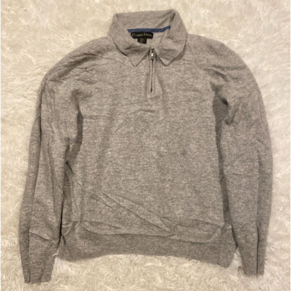Christian Lacroix Men's 100% 2- Ply Cashmere 1/4-Zip Sweater Gray L